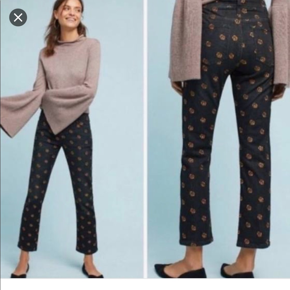 Anthropologie Pilcro Slim Straight Jeans embroidered